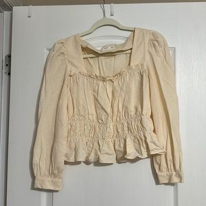Mango banana cream ruffles linen top size S